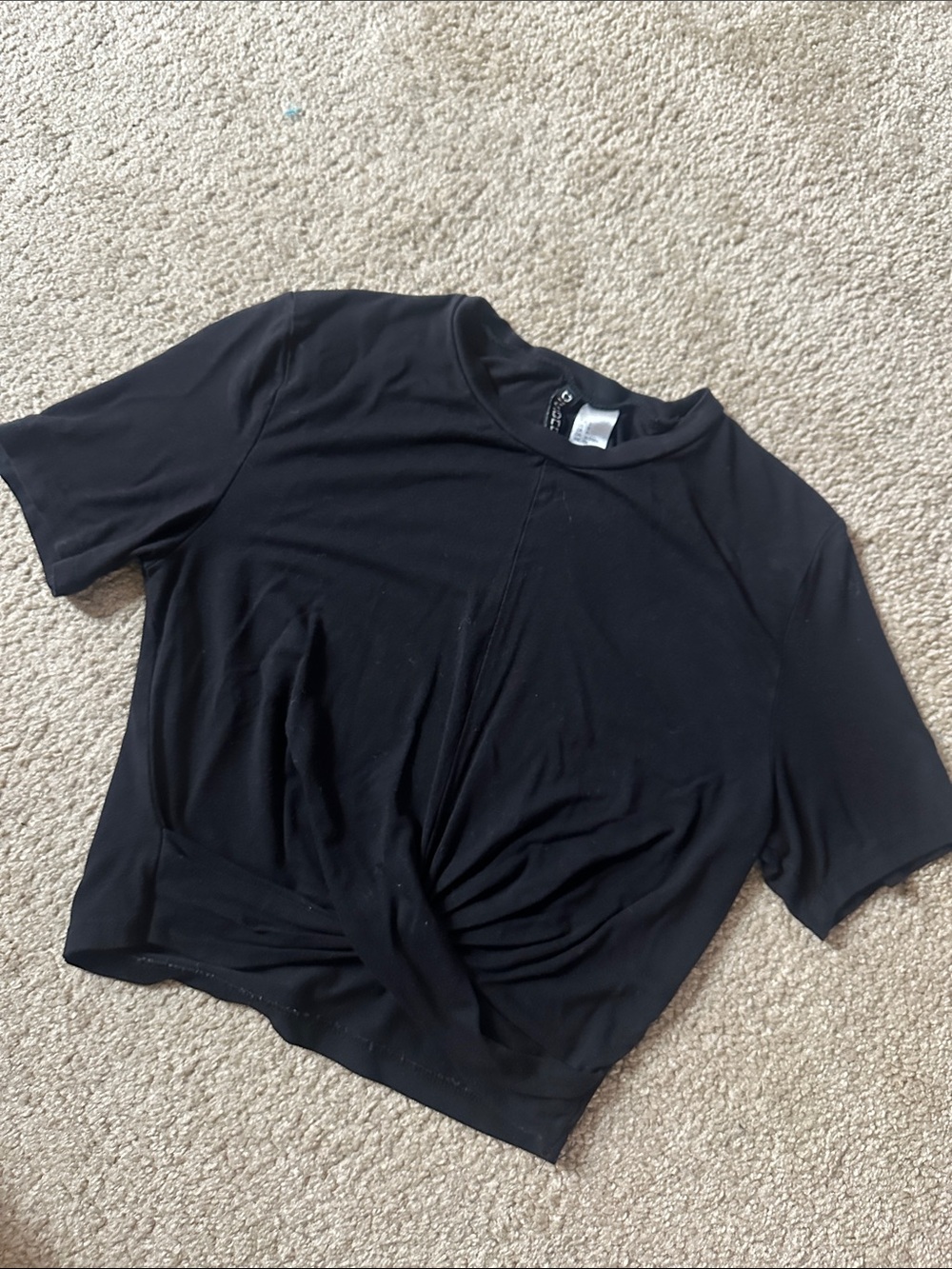Black Twist-Front Short Sleeve Topped